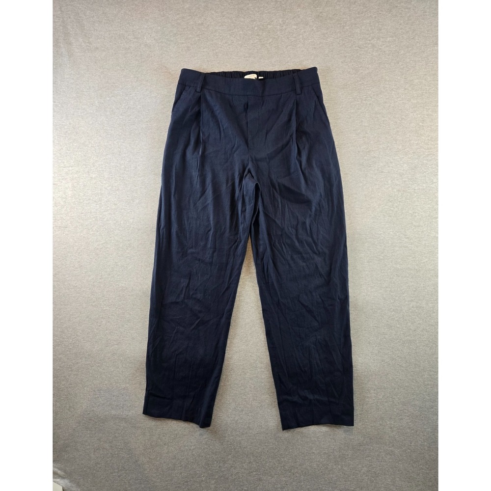VINCE Pants Womens Large Navy Linen Blend Wide Leg‎ Pull On Casual Lightweight